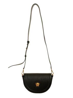 Versace Women's Grainy Leather Gold Medusa Half Moon Handbag Shoulder Bag